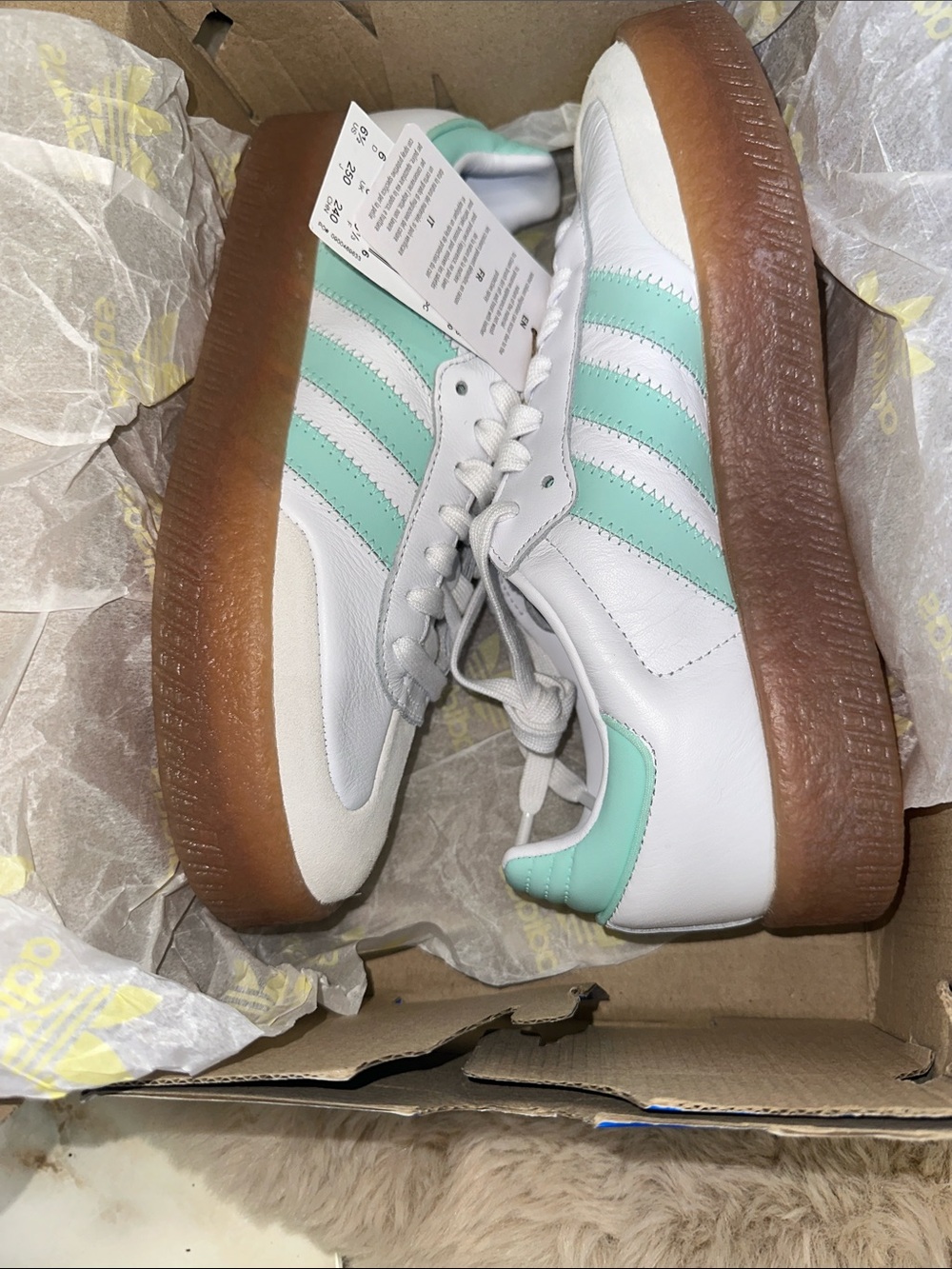adidas White Sneakers with Mint Green Stripes and Gum Sole - Picture 12 of 14